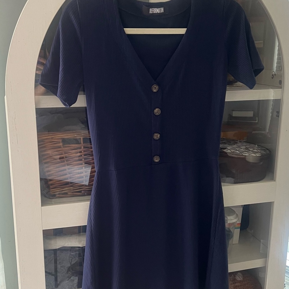 Reformation Deep Blue V-Neck Mini Dress